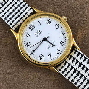 Q&Q Gold Tone Black And White Watch Stocking Stuff